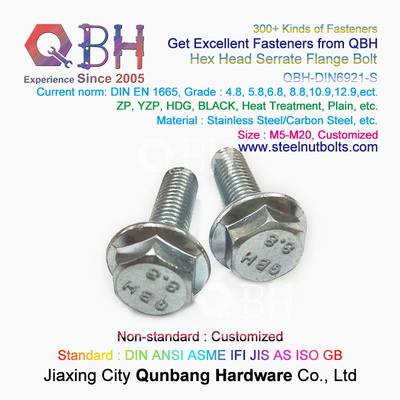 QBH DIN 6921 Gr. 4.8/6.8/8.8/10.9/12.9 Carbon SS304 SS316 Stainless Steel Toothed Flange Self Locking Lock Bolt