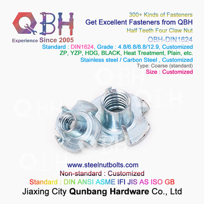 QBH M4-M10 DIN1624 Blue White  Yellow Zinc Plated Carbon Steel Half Teeth Four Claw T Nuts