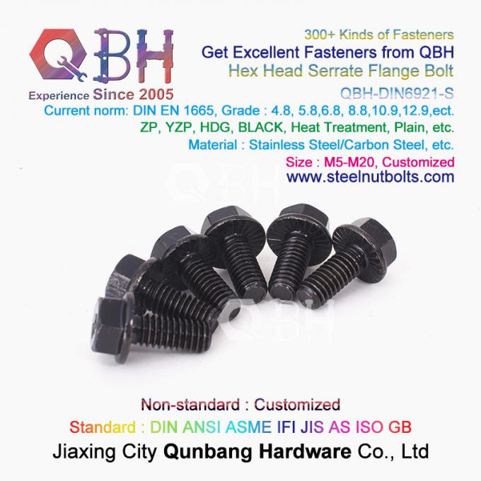 QBH DIN6921 M5-M20 blauer weißer verzinkter/schwarzer/einfacher Kohlenstoff/Edelstahl gezackter Flansch-selbstsichernder Bolzen 1