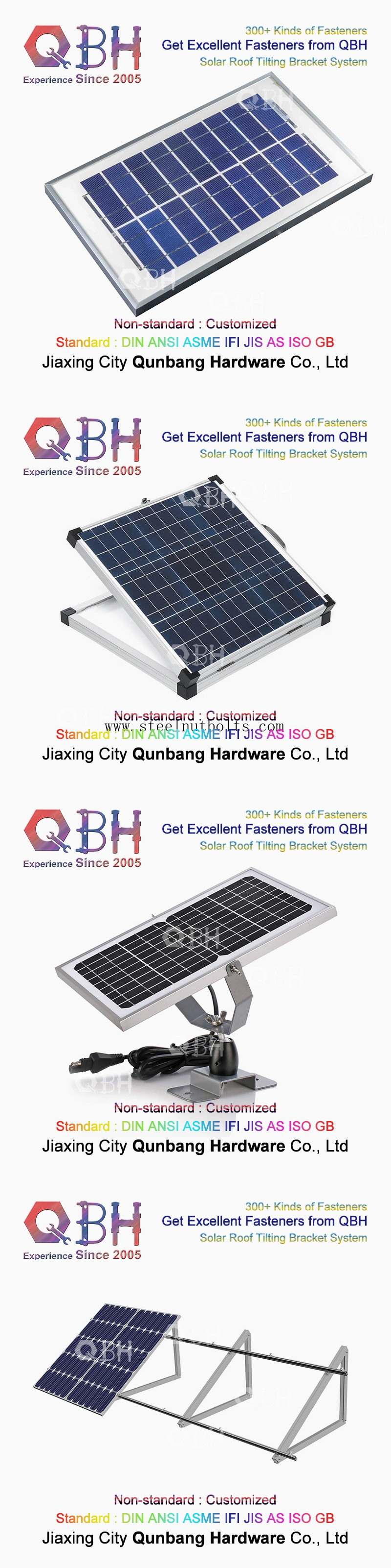 Qbh fertigte das kommerzielle industrielle Solarenergie-Energie-System-Gegenstand-Deckungs-Zivildach besonders an, das Schienenplatten-Gestell-Stand für photo-voltaisches PV-Gremium kippend sich neigt