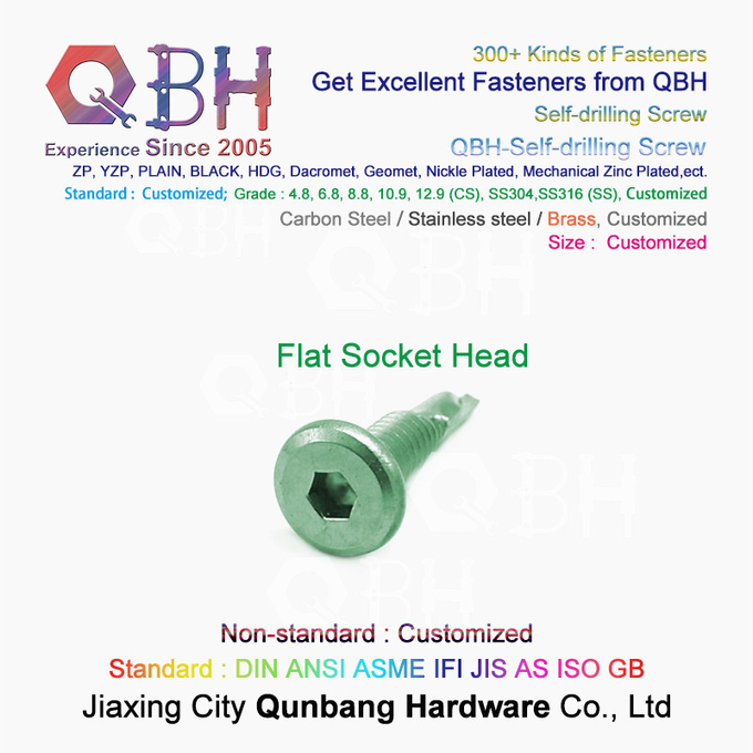 QBH-Farbverzinkte Hexen-Sockel-Nut-große flache Hauptselbst-bohrungs-Schraube 1